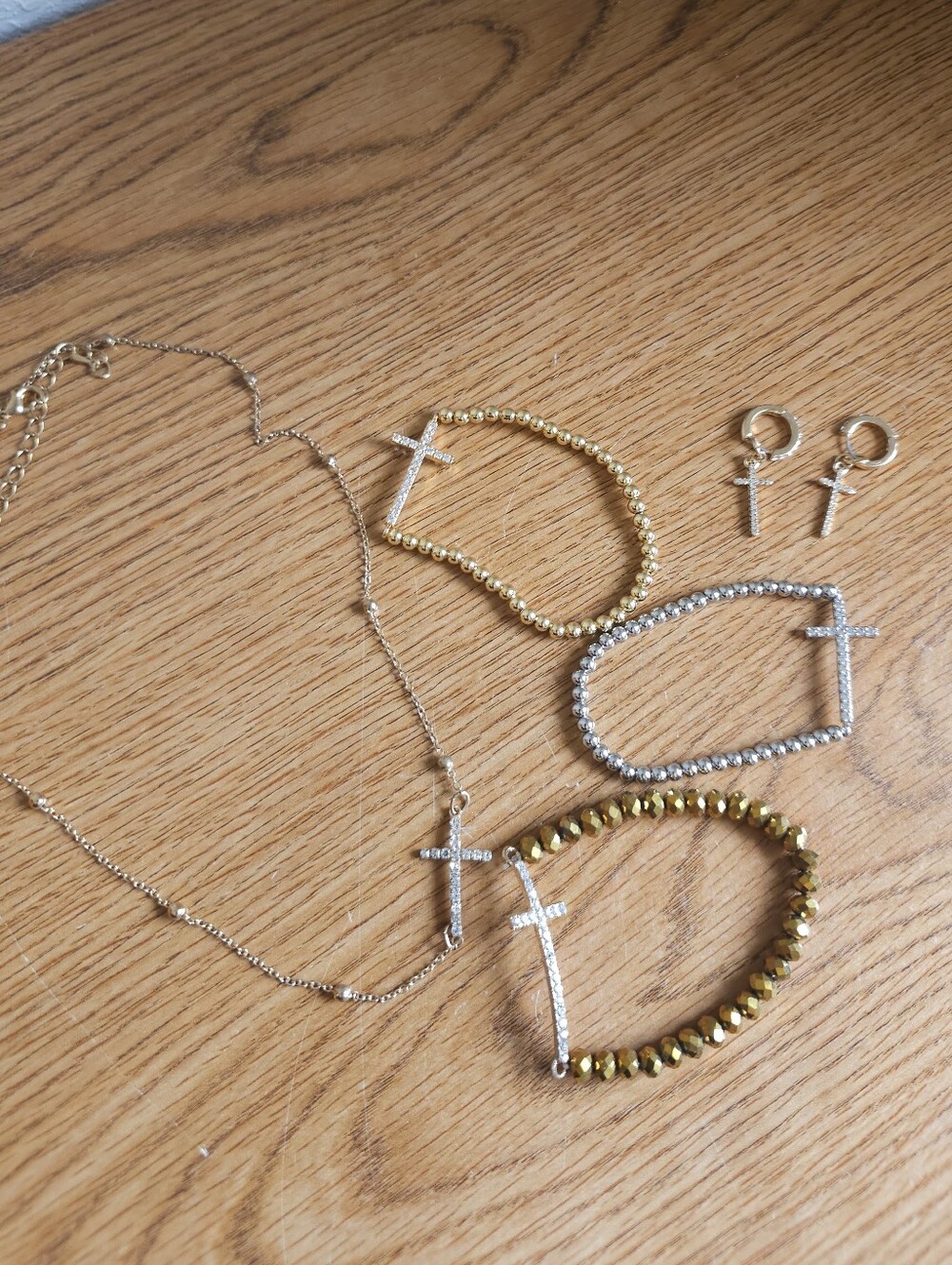 4/$10 Girls Cross Fashion Jewelry Lot Necklace 3 Bracelets Earrings Religious